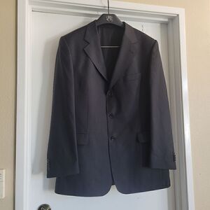 Mens 3 button black wool jacket with fine detailing on lapels